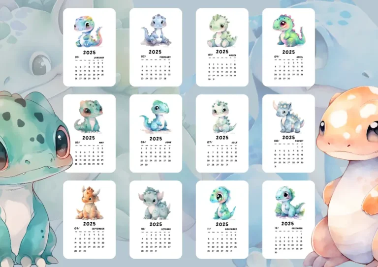 2025 Baby Dinosaurs Calendar, full 12 months preview image