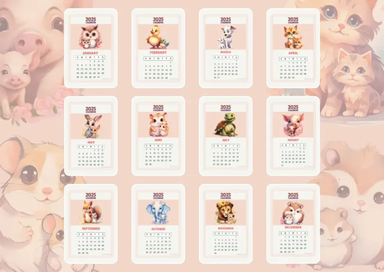 Free_mother_and_baby_animal_Calendar, full 12 months calendar gallery