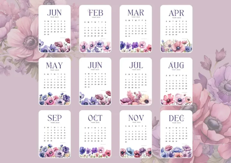 2025 anemone flowers Calendar, full 12 months calendar preview image