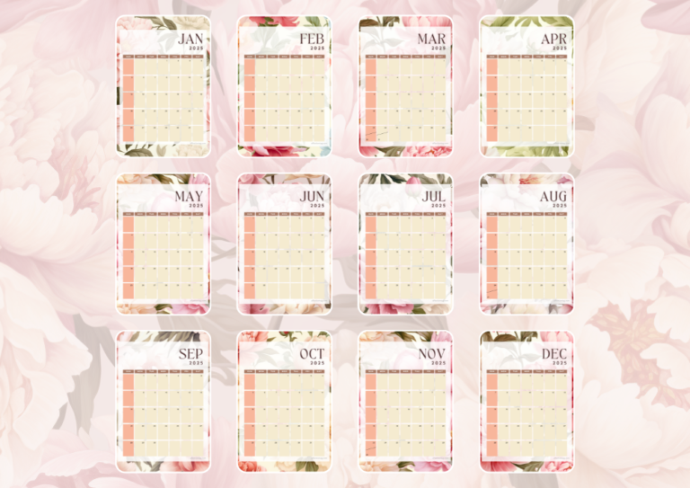 2025 peonies flowers Calendar, full 12 months calendar preview image