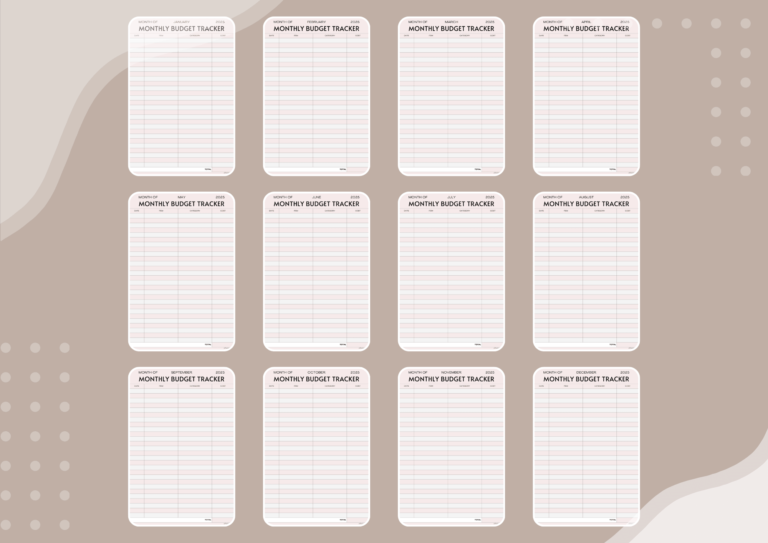 High-quality preview image showing various monthly budget trackers for 2025, including designs for January, February, March, and more.