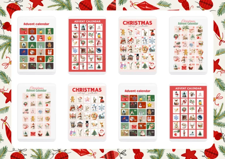 Printable 2024 Advent Calendar with fun and customizable designs for kids and adults, perfect for counting down the days to Christmas.