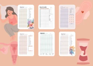 Free Printable Period Tracker, shows preview of 6 trackers