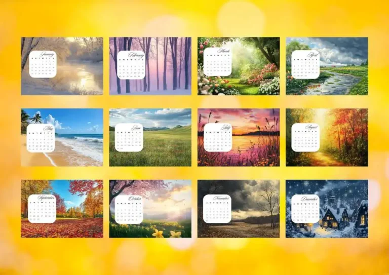 2025 Season Calendar preview featuring stunning seasonal images for each month in landscape layout. AI-generated visuals designed to capture the essence of nature throughout the year