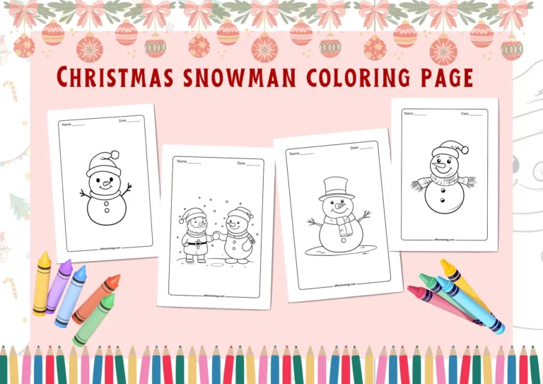 A collection of Christmas snowman coloring pages, each featuring a different snowman character in various festive poses, perfect for holiday coloring fun. © affectiontag.com