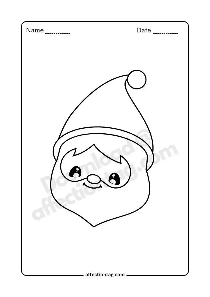 Cute Santa face coloring page for kids, simple and easy to color.