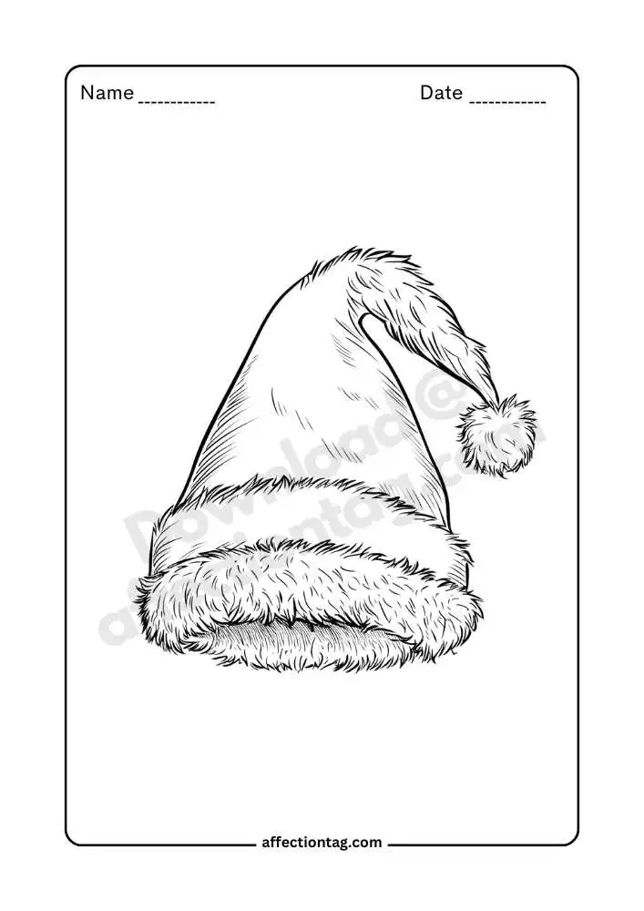 Large Santa hat coloring page, easy for younger children.