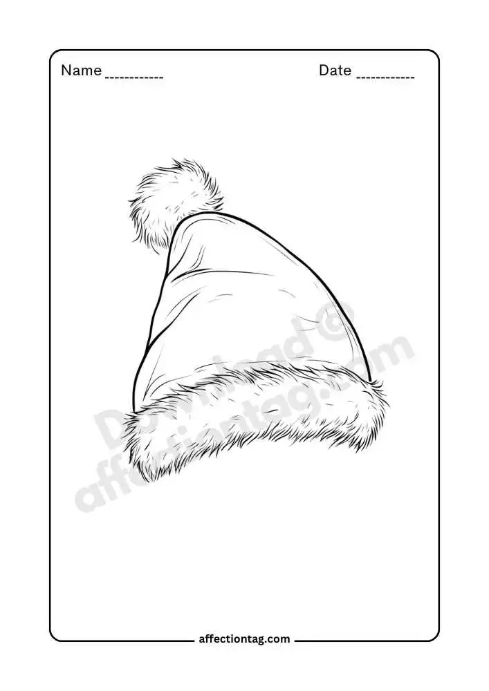 Sketch-style Santa hat coloring page for detailed coloring.