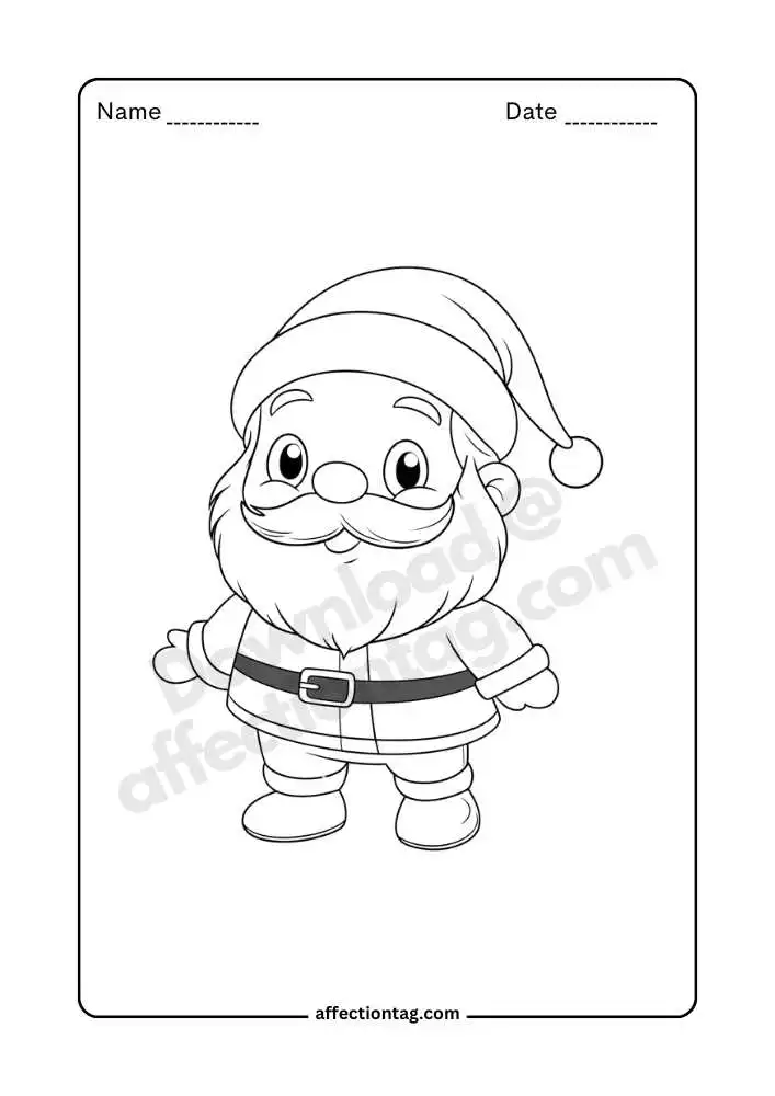 Santa standing and waving coloring page, spreading cheer.