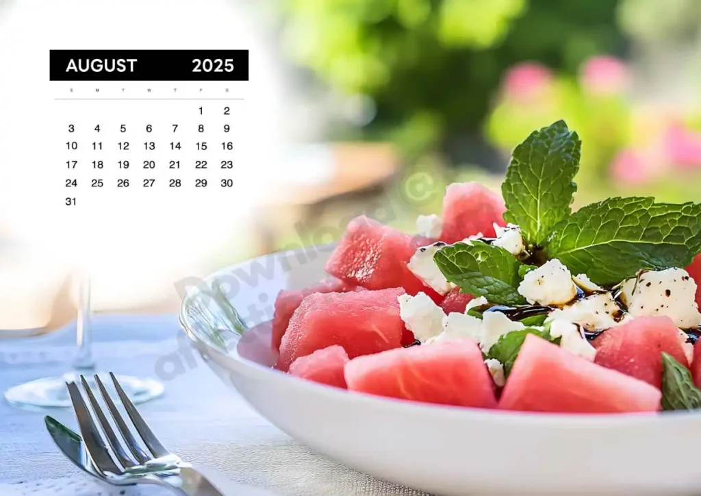 A refreshing watermelon and feta salad garnished with fresh mint leaves, served in a white bowl.