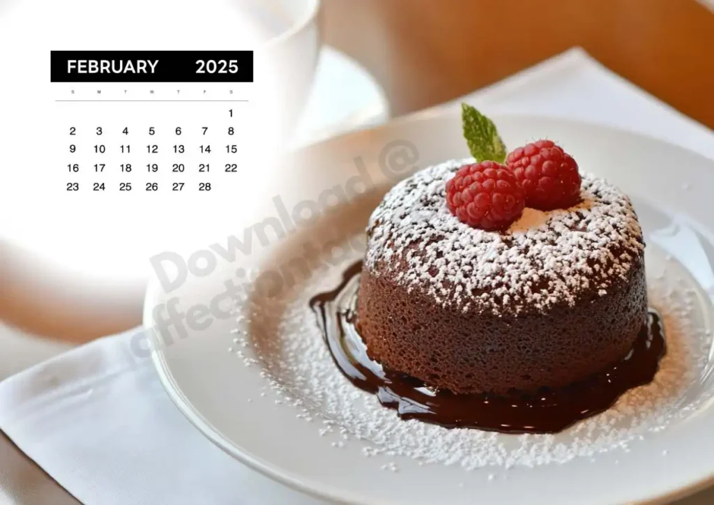 A chocolate lava cake dusted with powdered sugar, garnished with fresh raspberries and a mint leaf, on a white plate.