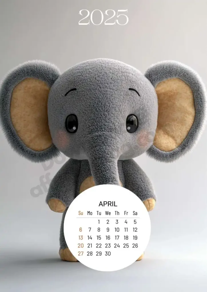 2025 Plush Animal Calendar, Plush_toy_Elephant Aprail month