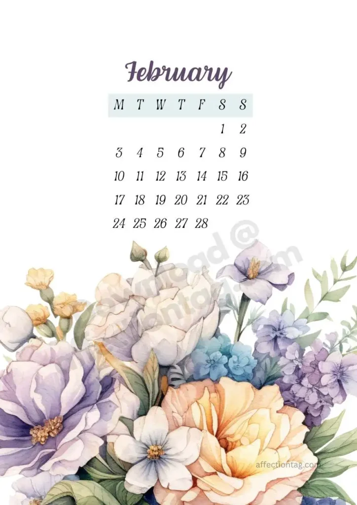  Vibrant pastel blooms including orange tulips and lavender daisies, gracefully complementing the February 2025 Year of Flowers Calendar. ©affectiontag.com