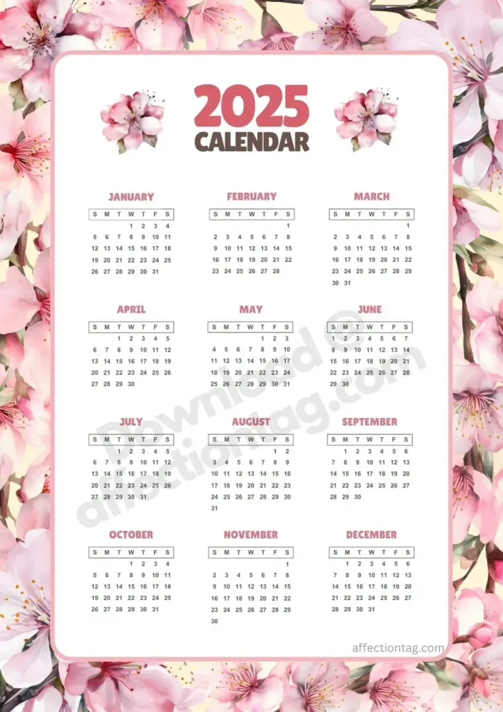 Cherry Blossom Framed Calendar 2025