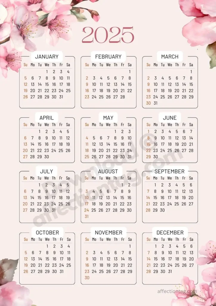 Floral Pink Calendar 2025