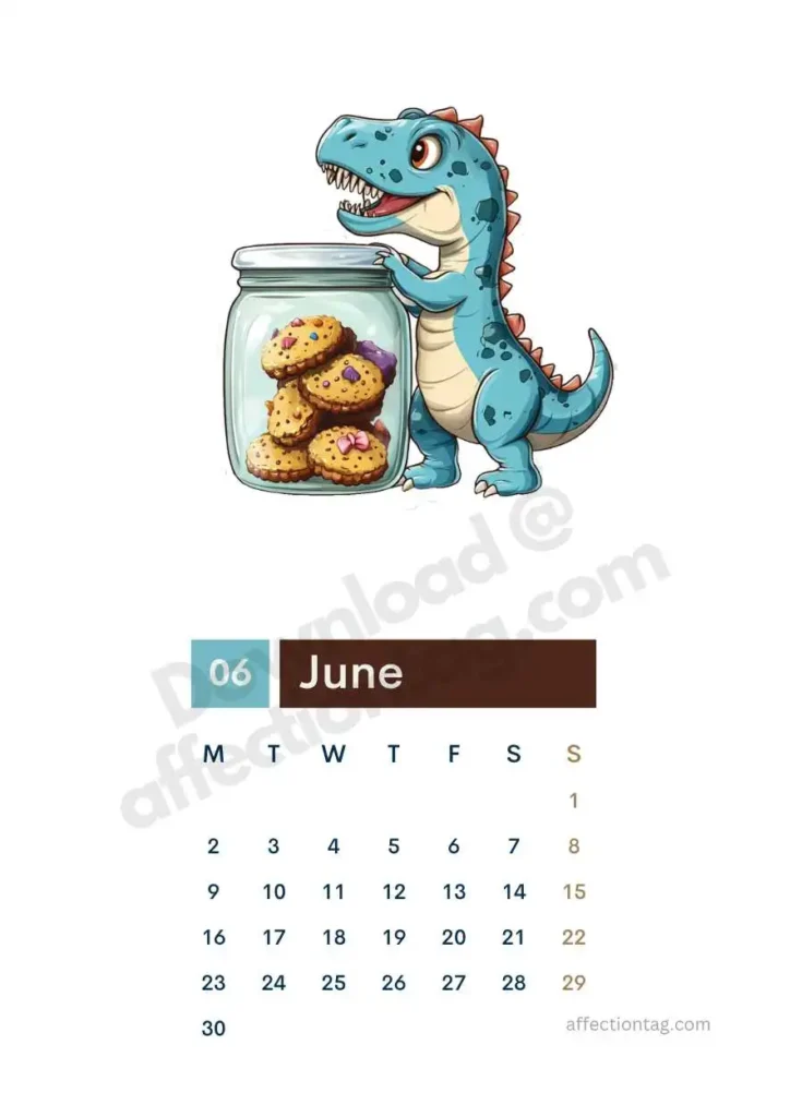 Free 2025 Dinosaur Calendar | Start Your Prehistoric Adventure 7 Free 2025 dinosaur calendar featuring a dinosaur guarding a cookie jar. ©affectiontag.com