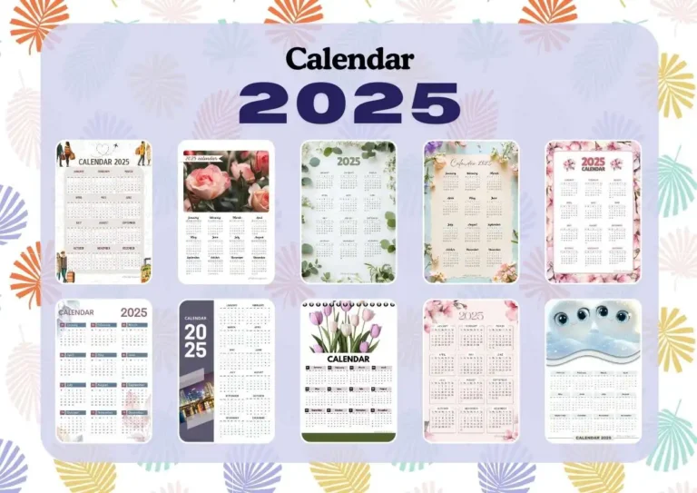 A collection of beautifully designed free 2025 Year at a Glance Calendar, each featuring unique themes such as floral borders, greenery accents, cityscapes, tulip blossoms, rose blooms, and whimsical designs like snowy faces. These single-page calendars are aesthetically pleasing and ideal for planning your year in style. ©affectiontag.com