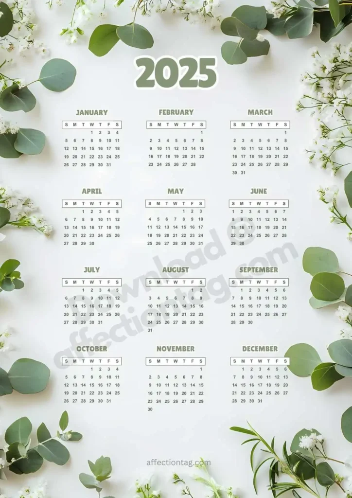 Greenery Border Calendar 2025