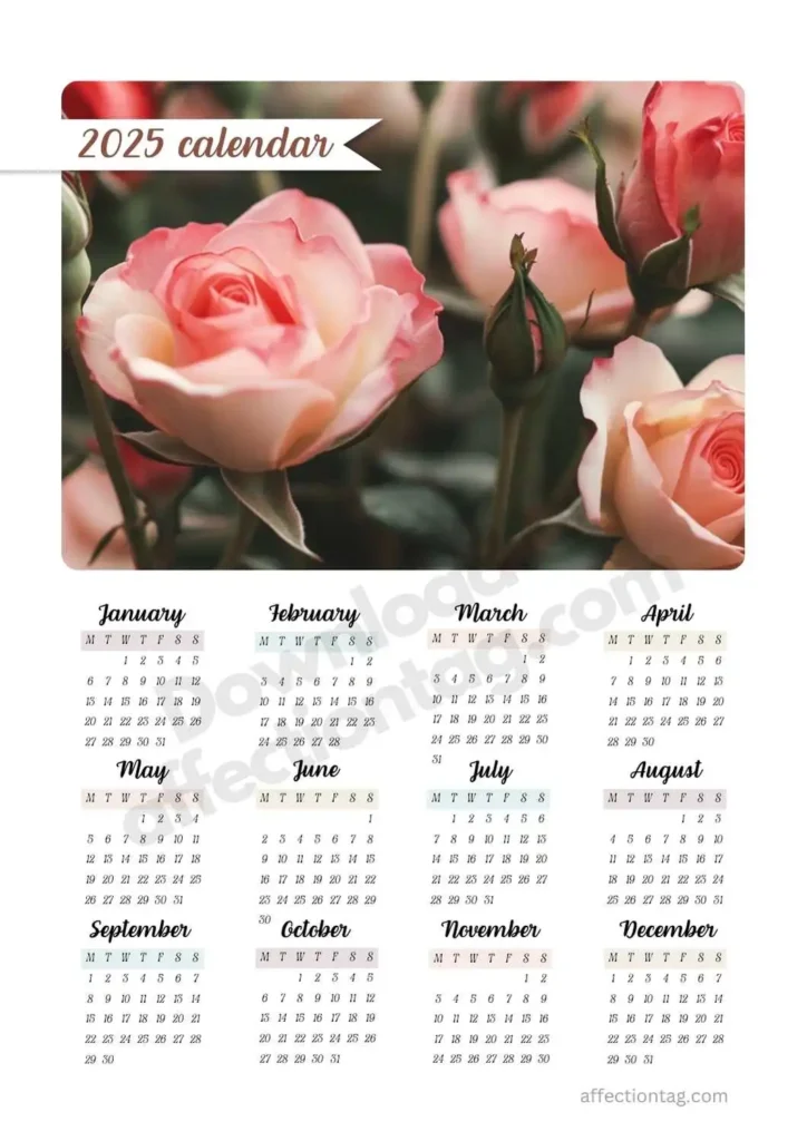 Rose Bloom Calendar 2025