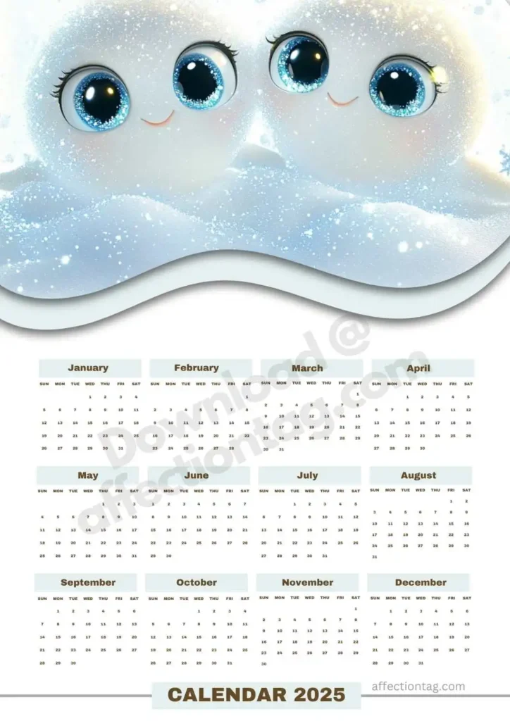 Snowy Faces Calendar 2025