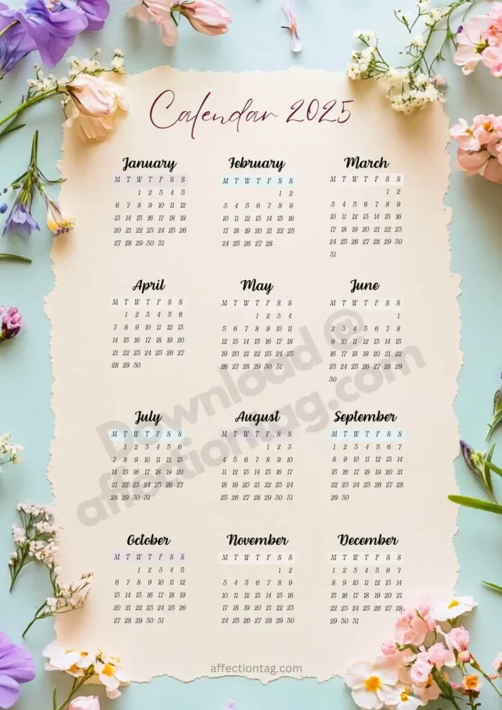 Torn Edge Flower Calendar 2025