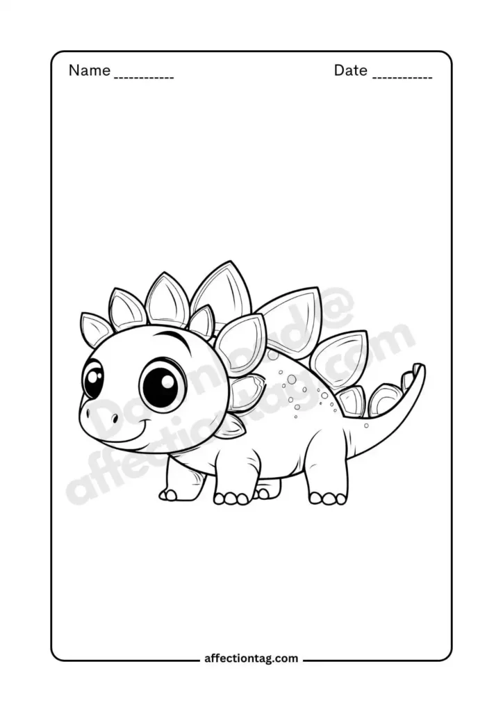 Free Printable Dinosaur Coloring Pages for Kids - Fun & Educational Activities 9 An adorable baby Brontosaurus standing gracefully, making it a fun and relaxing coloring page for kids. ©affectiontag.com