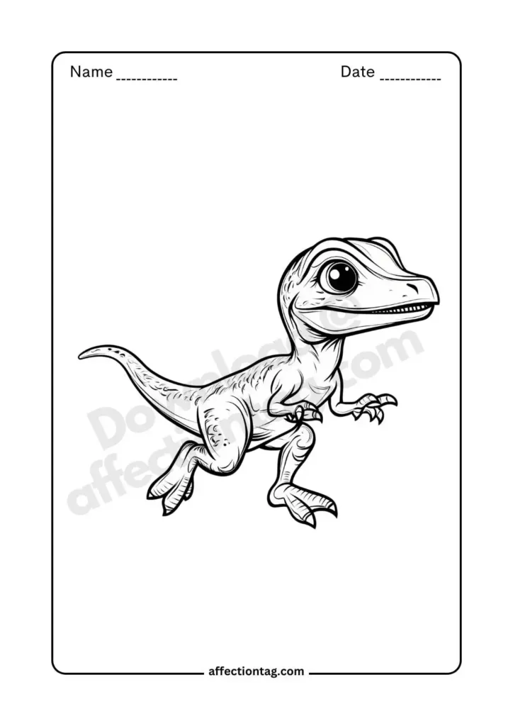 A small and playful baby Velociraptor dinosaur in a running pose, ideal for children who love dinosaurs. ©affectiontag.com