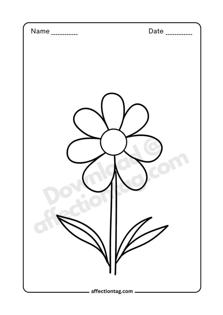 Minimalist flower drawing image with basic outline for easy coloring ©affectiontag.com.