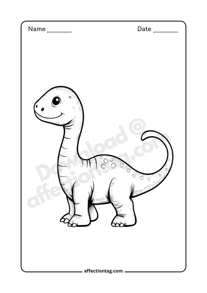 Free Printable Dinosaur Coloring Pages for Kids - Fun & Educational Activities 36 A tall and friendly brontosaurus standing with a cheerful expression - dinosaur coloring pages ©affectiontag.com