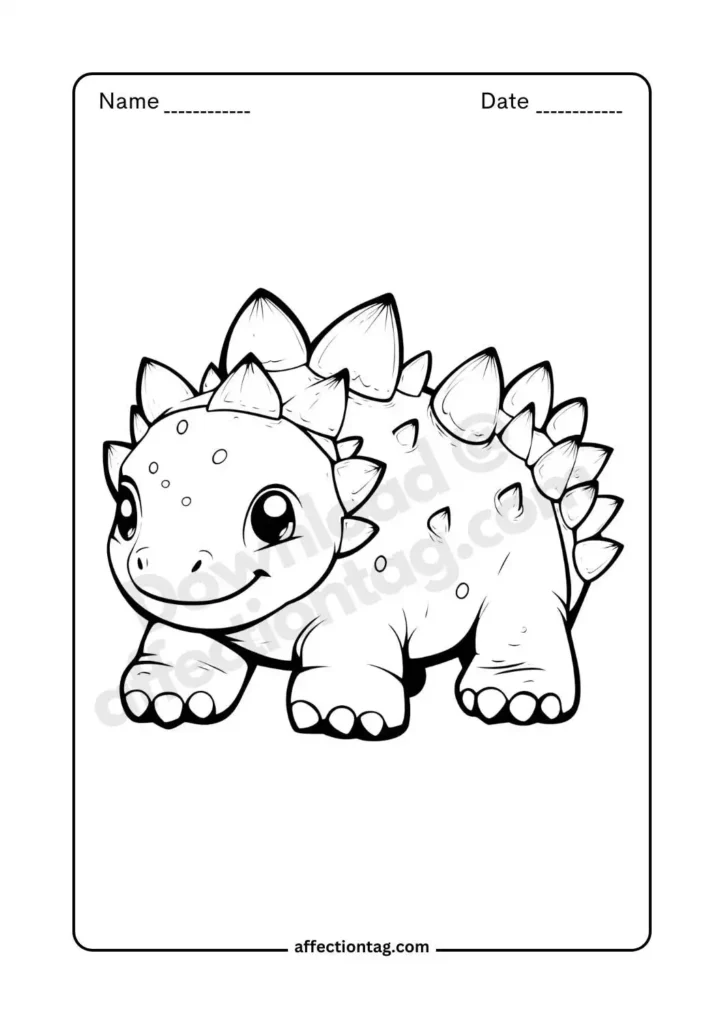 A friendly ankylosaurus with a smile, making a perfect fun and engaging dinosaur coloring page. ©affectiontag.com