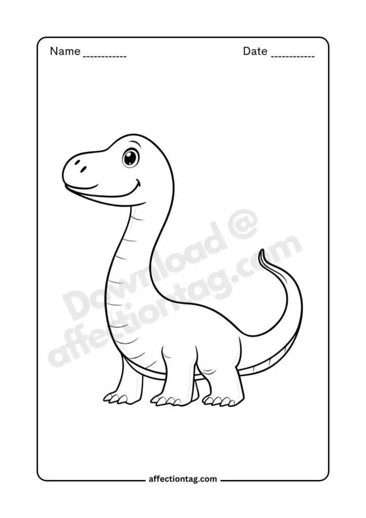 A cute and cheerful brontosaurus, perfect for little hands to color and explore the world of dinosaurs. ©affectiontag.com