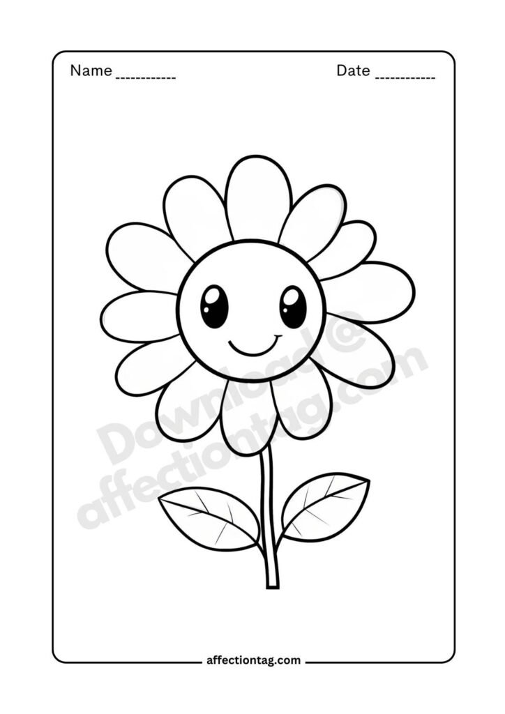 Smiling flower design with adorable facial features, ideal for flower drawing images ©affectiontag.com.