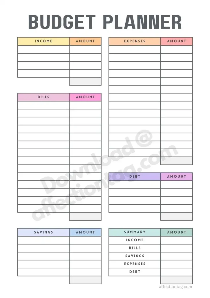 Monthly budget planner priority layout