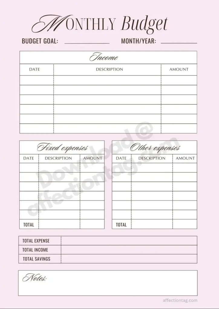 Monthly budget planner simple format