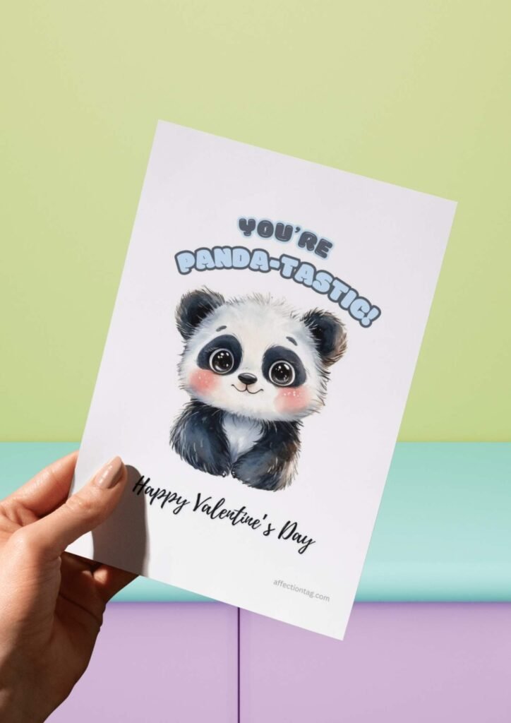 A charming panda with blushing cheeks and the text "You're PANDA-tastic! Happy Valentine's Day."