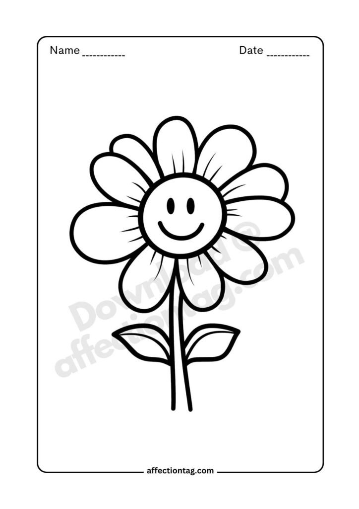 Cute smiling flower with a cheerful design, ideal for flower drawing images ©affectiontag.com.