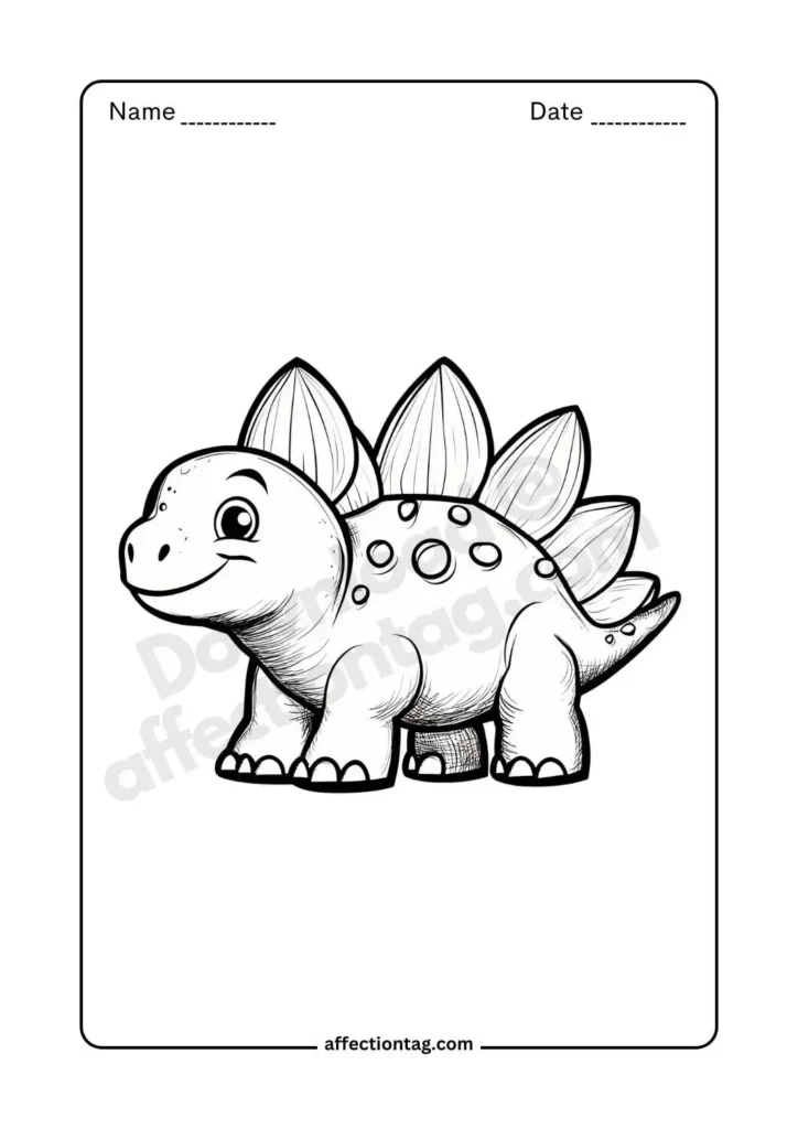 Cute stegosaurus with its signature plates, a great addition to dinosaur coloring pages for children. ©affectiontag.com