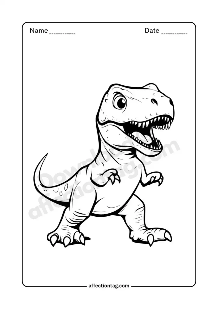 A fierce T-Rex with an open mouth ready to roar, an exciting addition to dinosaur coloring pages for adventurous kids. ©affectiontag.com