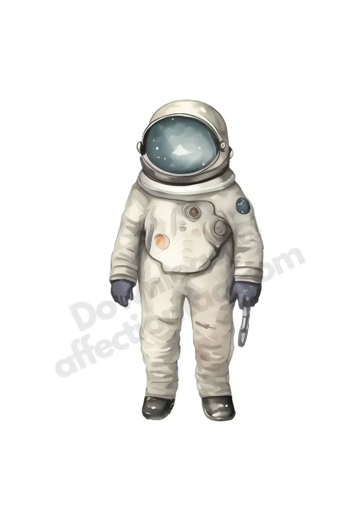 Astronaut and Planet Clipart – Free Space-Themed Watercolor Printables 10 Vintage astronaut suit depicted in a watercolor style, featuring a retro space explorer look. Astronaut and planets ©affectiontag.com
