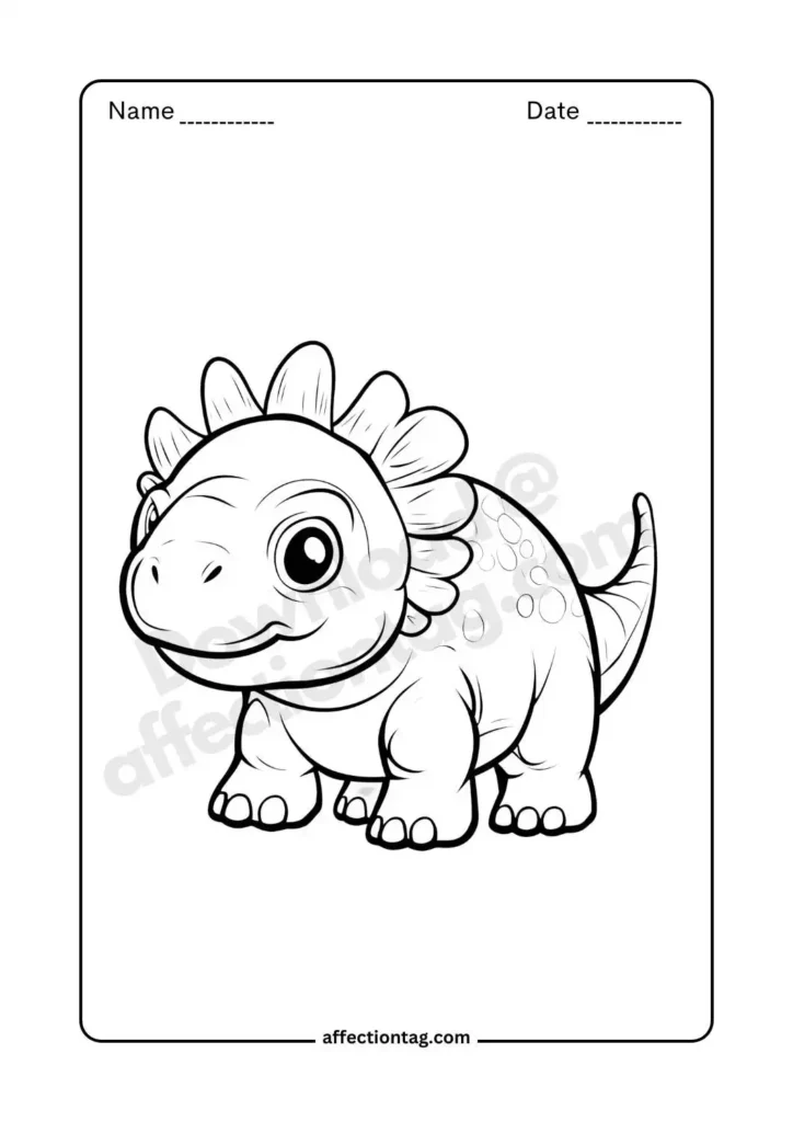 Free Printable Dinosaur Coloring Pages for Kids - Fun & Educational Activities 8 A happy Ankylosaurus dinosaur with spiky armor, designed for an engaging coloring experience. ©affectiontag.com