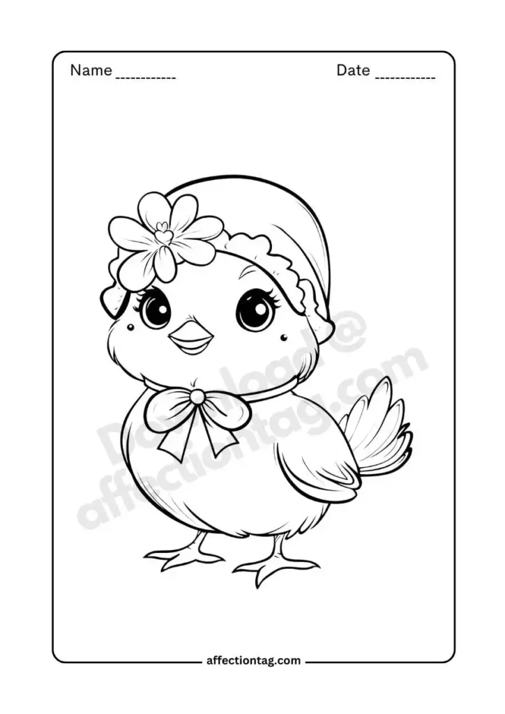 chick with bow and flower