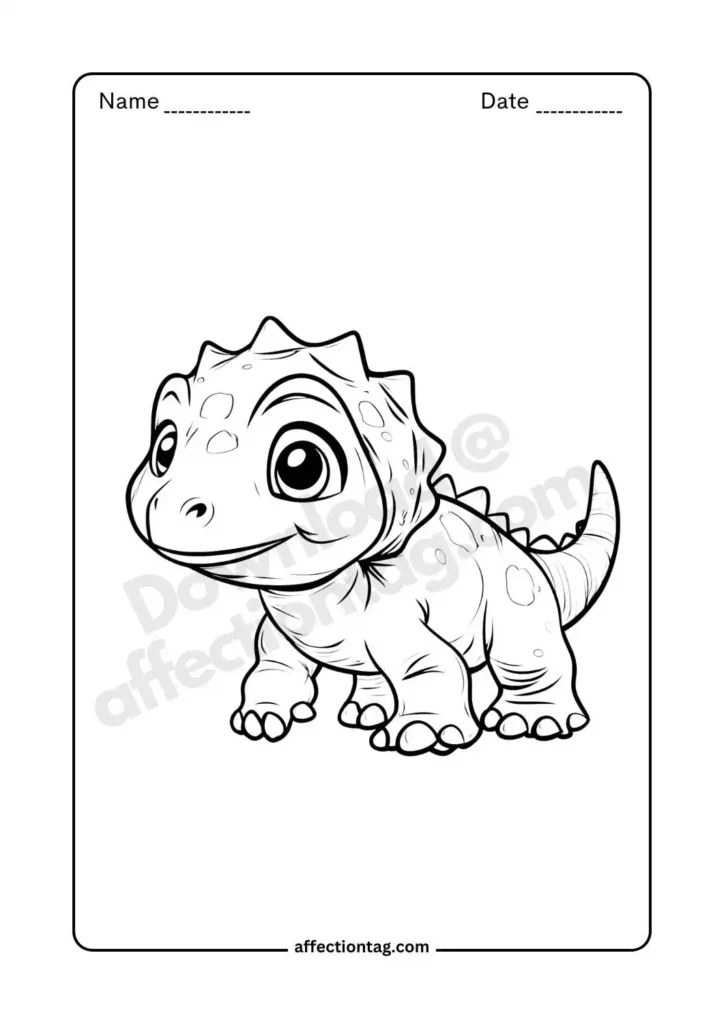 A baby dinosaur with big, expressive eyes and a playful stance, ready to be colored in vibrant shades. 🦖🎨 Dinosaur coloring pages ©affectiontag.com