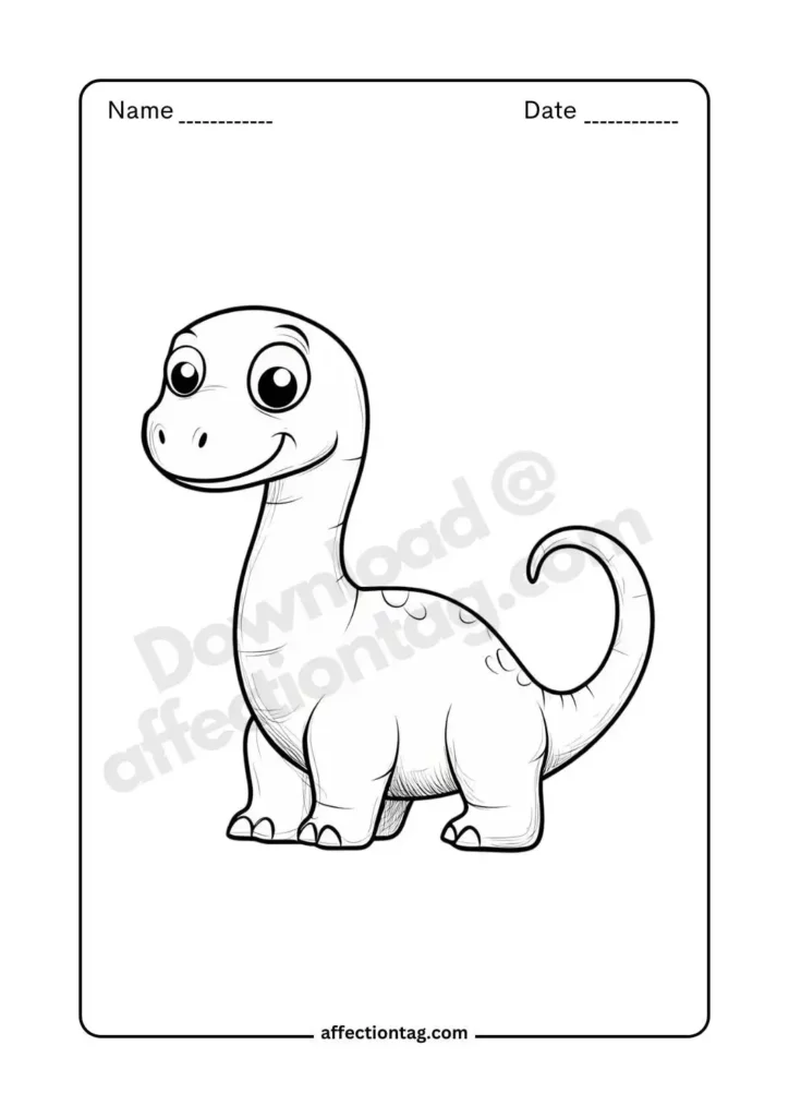 Playful baby dinosaur with big eyes and a joyful expression, great for children who enjoy dinosaur coloring pages. ©affectiontag.com