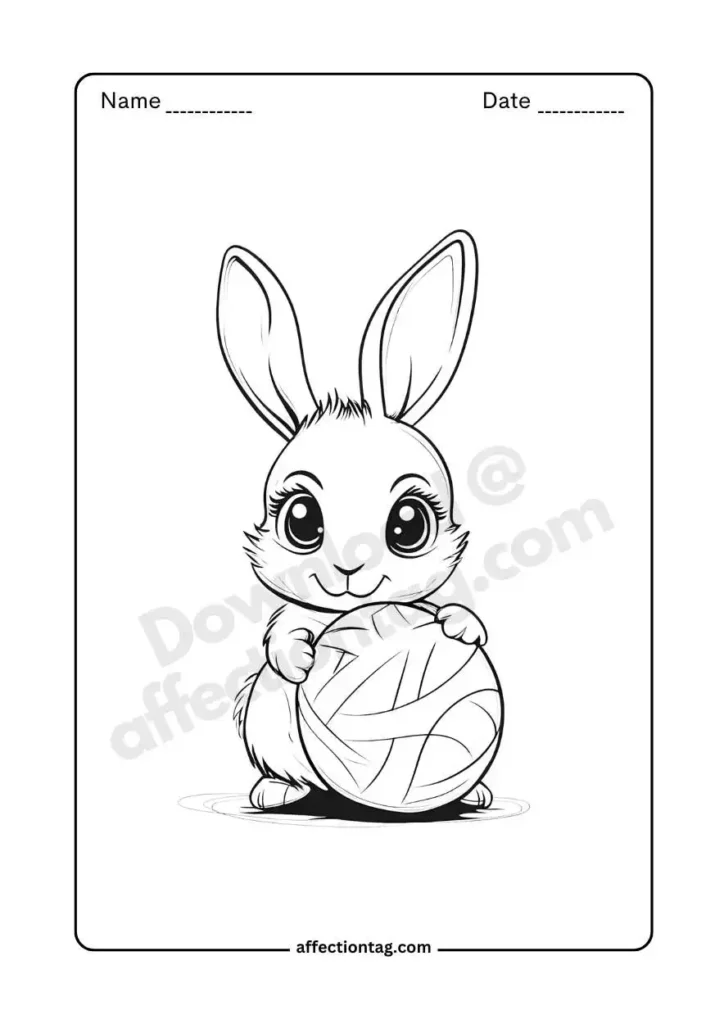 rabbit holding yarn ball