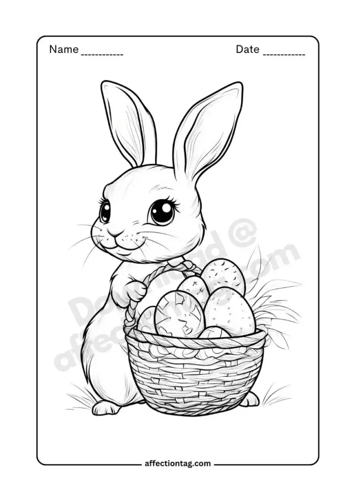 rabbit with easter eggs basket