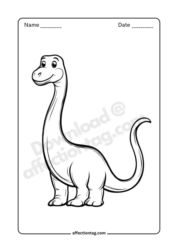 A tall and friendly brontosaurus standing with a cheerful expression - dinosaur coloring pages ©affectiontag.com