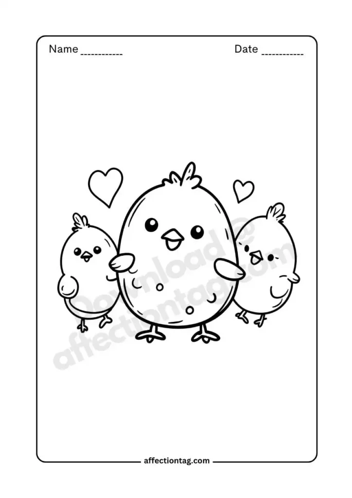 three chickens with hearts