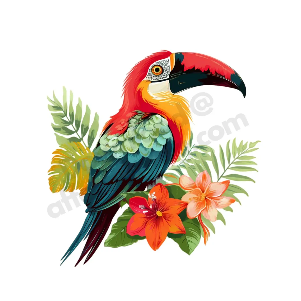 Birds Clipart: Free High-Quality Images for Download 21 Free Birds clipart featuring a stunning Amazon parrot with vibrant green and red feathers, surrounded by lush tropical leaves and flowers. ©affectiontag.com