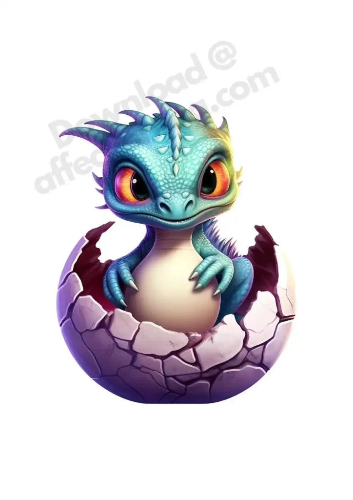 Free Dragon Cliparts – Free Printable Fantasy-Themed Dragons for KidsFree Dragon Clipart's 15 A delightful free dragon clipart of a blue baby dragon emerging from its egg, displaying vibrant colors and adorable features. ©affectiontag.com