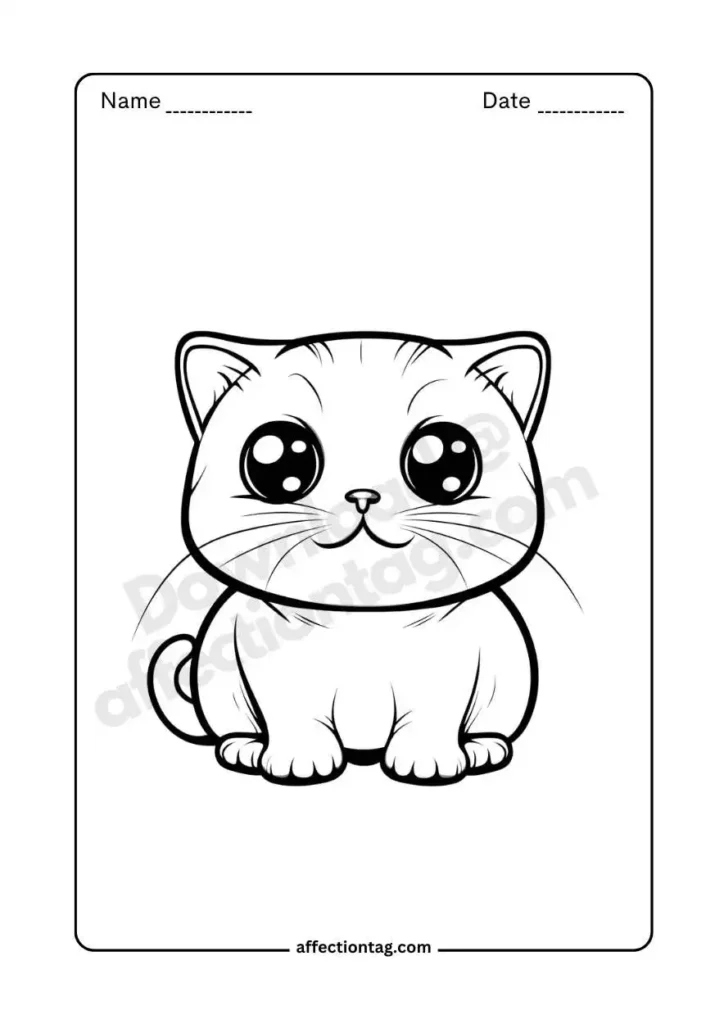 A kitten sitting neatly with an innocent face, perfect for free coloring pages of cat. ©affectiontag.com